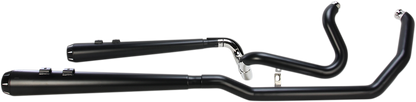 Black BASSANI XHAUST Down Under exhaust with megaphone tip, shown from side angle on motorcycle.
