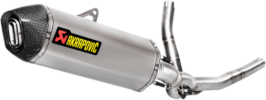 AKRAPOVIC Race Exhaust System in stainless steel and titanium with sleek design, optimized for enhanced vehicle performance.