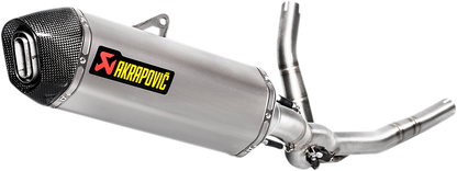 AKRAPOVIC Race Exhaust System in stainless steel and titanium with sleek design, optimized for enhanced vehicle performance.