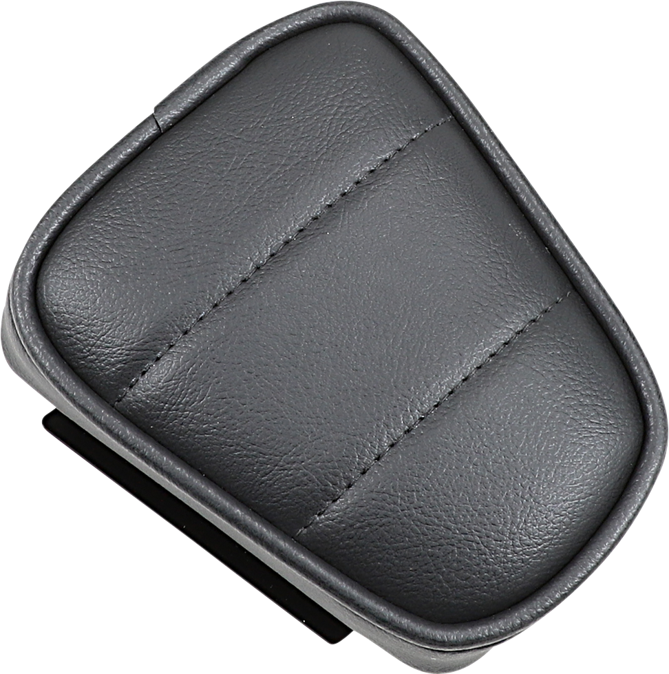 Drag Specialties seats tapered backrest pad with stitched black vinyl cover, shown on a motorcycle seat.