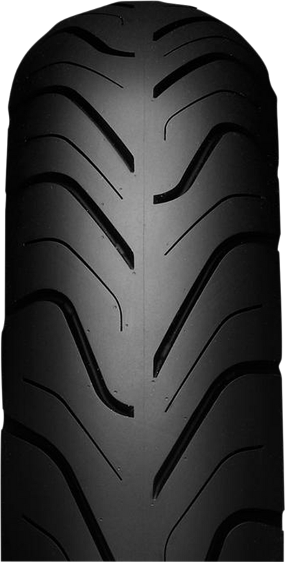 IRC RX-02 rear motorcycle tire, 120/80-17 61H, showing tread pattern for improved handling and traction.