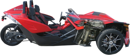 BASSANI XHAUST stainless steel muffler for Slingshot 6S17, showing the polished metal finish and exhaust pipe details.