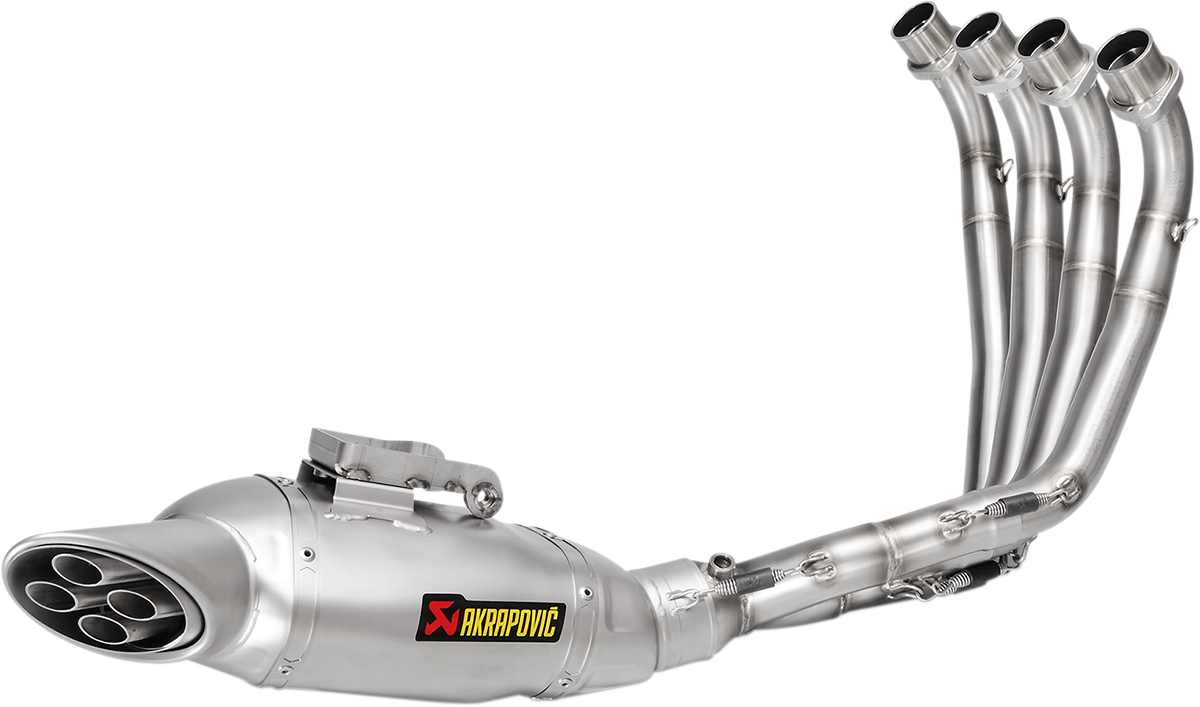 AKRAPOVIC Race Exhaust Titanium S-H6R12-HAFT for motorcycle performance, showing the sleek, lightweight titanium exhaust pipe.