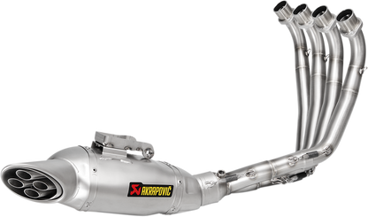 AKRAPOVIC Race Exhaust Titanium S-H6R12-HAFT for motorcycle performance, showing the sleek, lightweight titanium exhaust pipe.