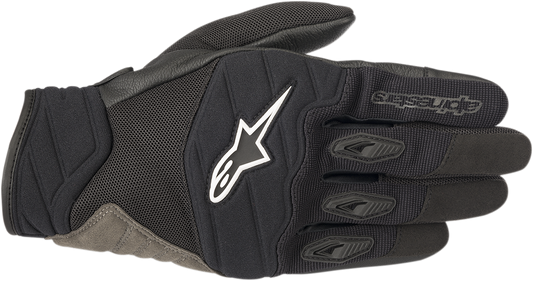Alpinestars Shore Black Gloves in XL size, featuring protective padding and adjustable wrist closure, designed for motorcycle riding.