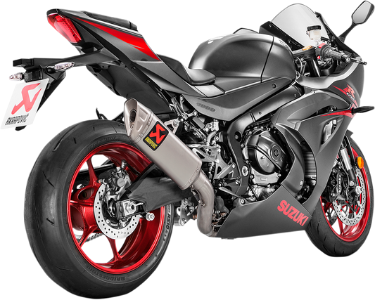 AKRAPOVIC Evolution Titanium Exhaust System for Ultimate Lightweight Performance, featuring sleek titanium design and exhaust pipes.