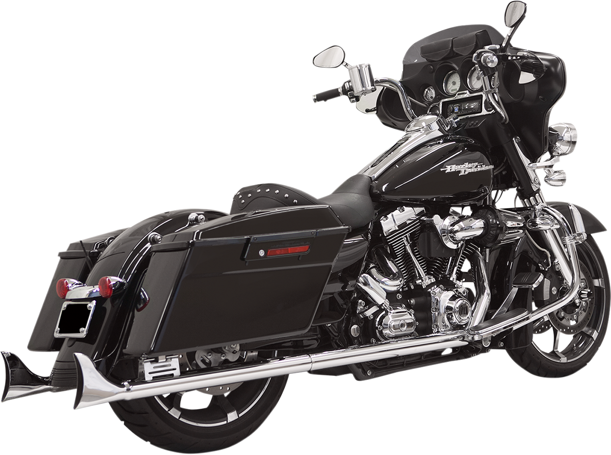 Chrome BASSANI XHAUST fishtail mufflers with baffle for 95-16 Harley Touring, 33-inch length, part no. 1F27E33.