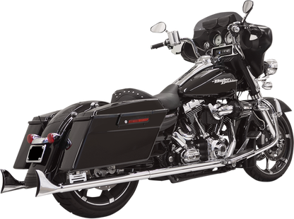 Chrome BASSANI XHAUST fishtail mufflers with baffle for 95-16 Harley Touring, 33-inch length, part no. 1F27E33.