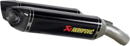 AKRAPOVIC carbon fiber motorcycle muffler S-D10SO3-ZC with sleek black finish and compact design, enhancing motorcycle performance.