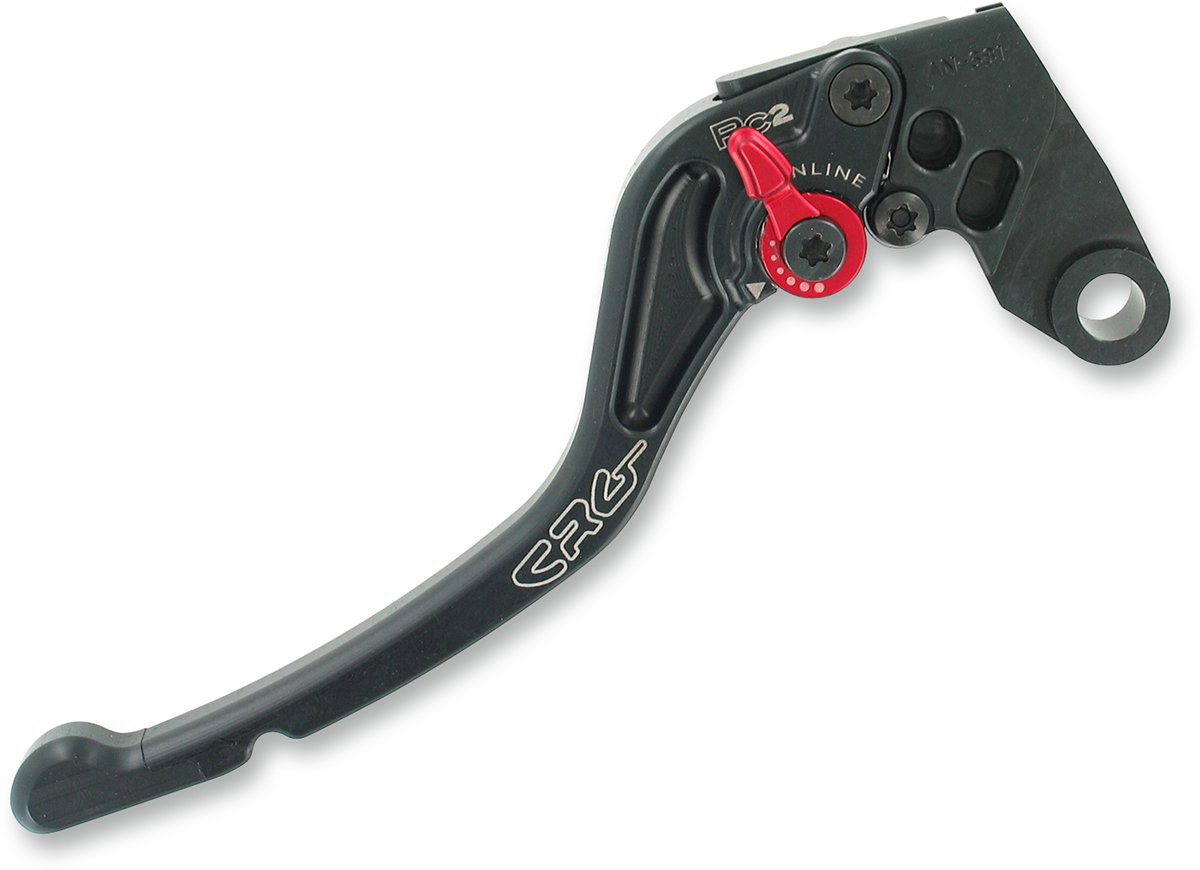 Black CRG RC2 standard clutch lever with 2AN-681-T-B fitting, shown in a close-up image highlighting its sleek design and mounting points.