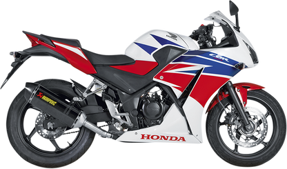 AKRAPOVIC Slip-On Line muffler with carbon fiber finish, designed for enhanced motorcycle performance. Part S-H3SO3-RC.