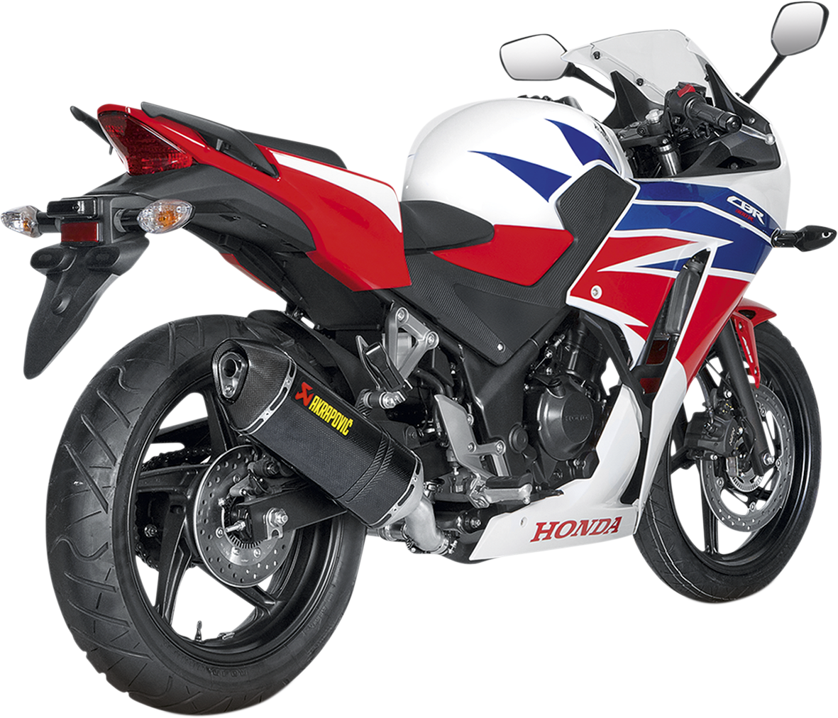 AKRAPOVIC Slip-On Line muffler with carbon fiber end cap for motorcycle exhaust performance, part S-H3SO3-RC.