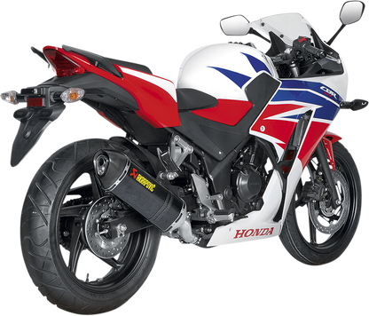 AKRAPOVIC Slip-On Line muffler with carbon fiber end cap for motorcycle exhaust performance, part S-H3SO3-RC.