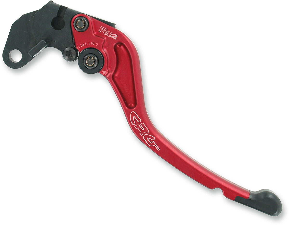 Red CRG RC2 Standard Clutch Lever for motorcycles, featuring ergonomic design and durable construction.