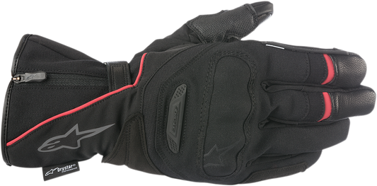 Alpinestars Primer Drystar waterproof riding gloves in black and red, medium size, showing the gloves on a plain background.
