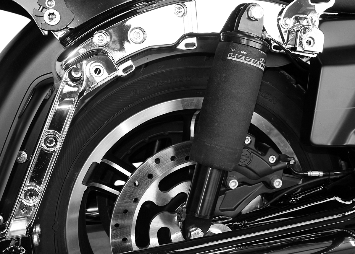 Legend Suspension AIR-A FL adjustable air suspension kit with black handlebar control for FLTRX/U motorcycles.