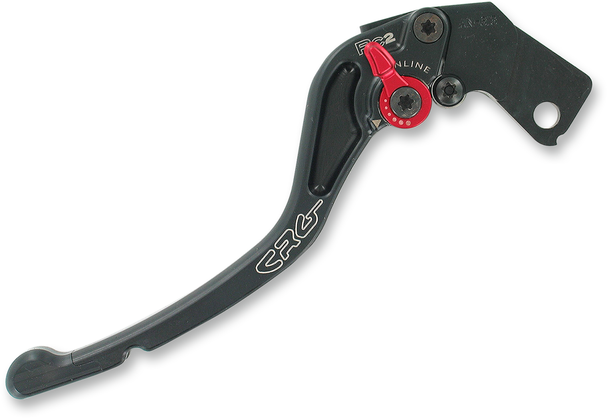 Black CRG RC2 standard clutch lever with sleek design, featuring the 2AN-613-T-B model number for motorcycle racing.