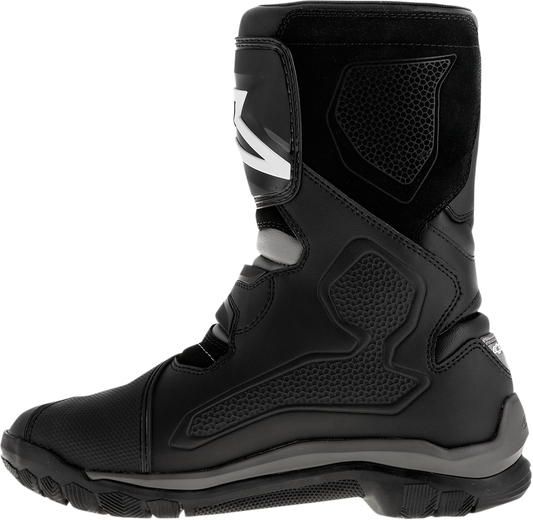 Black Alpinestars Belize Drystar® motorcycle boots, US size 12, featuring protective design and durable construction.