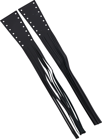 Leather fringed lever covers for cruiser motorcycle seats by Drag Specialties, shown in black with detailed fringe design.