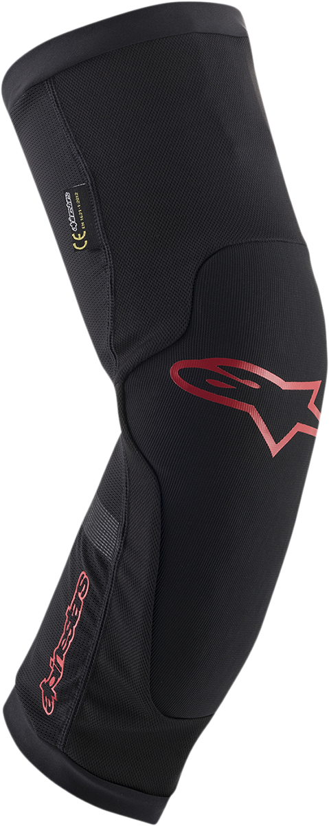 Alpinestars Paragon Plus Knee Guards in black and red, XL size, protective sports gear with padded design and adjustable straps.