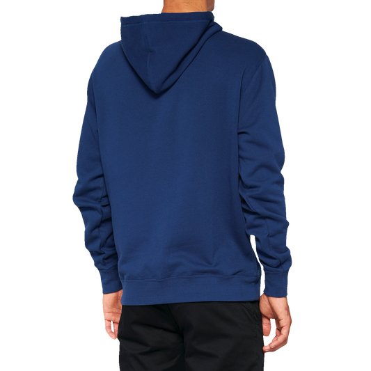 Bill's Exhausts 100% Icon navy pullover hoodie in size 2XL displayed with front view and hood visible.