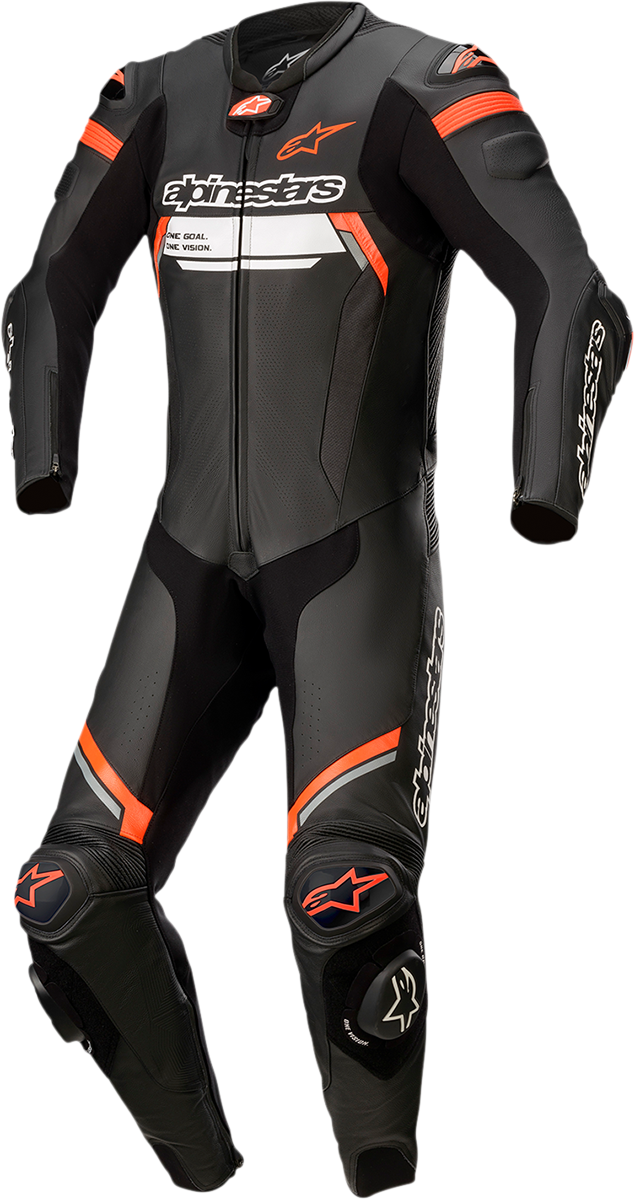 Alpinestars Missile Ignition v2 black and red fluorescent leather racing suit, US 50 / EU 60, designed for motorcycle racing.