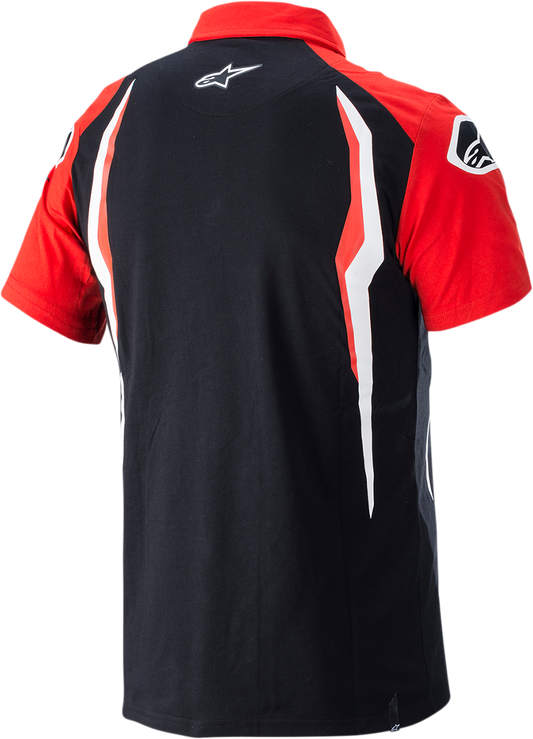 Red and black Alpinstars Honda polo shirt in medium, featuring the brand logo, casual fit, and polo collar.