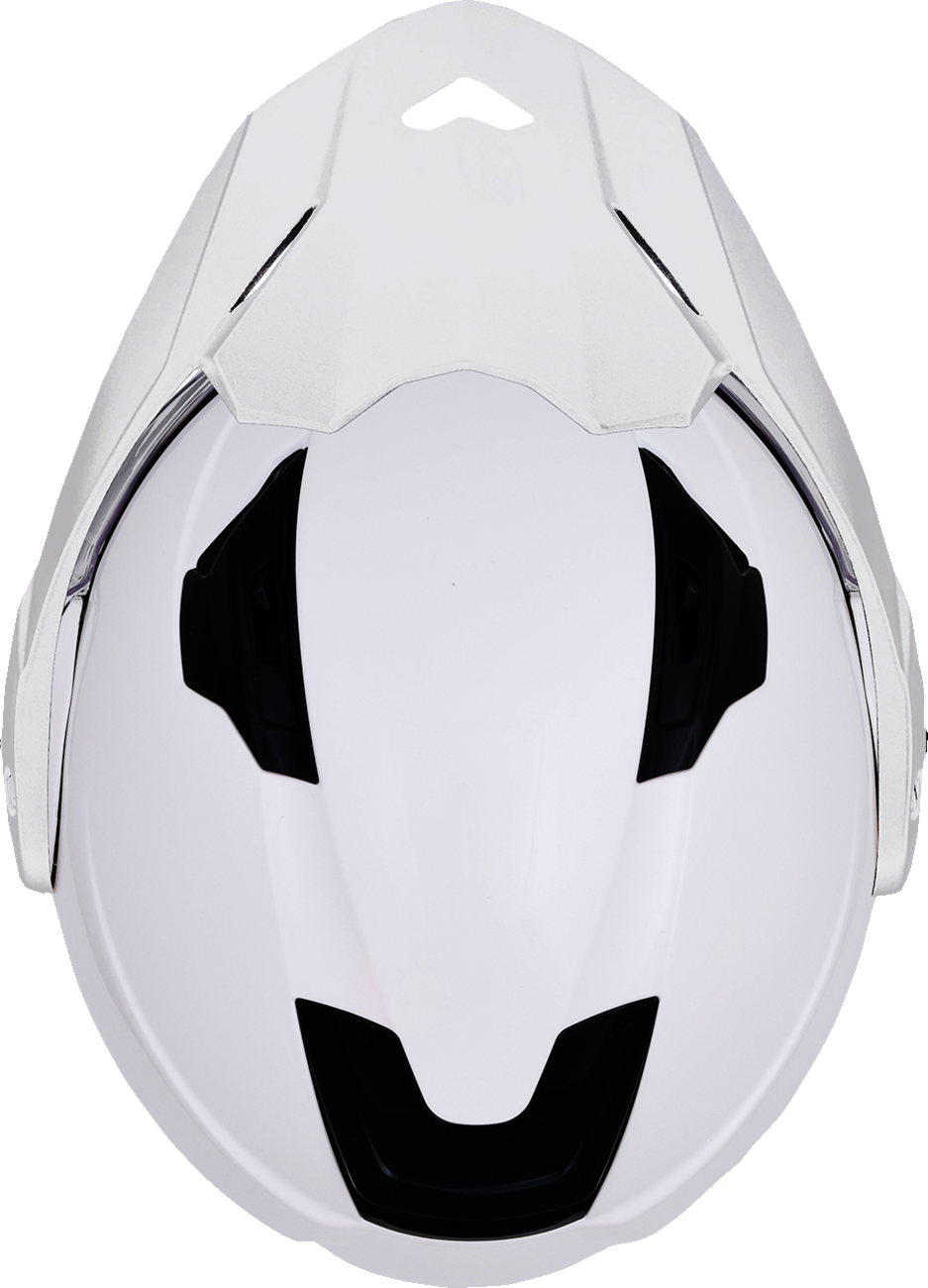 White AFX FX-111DS helmet in XL size with a sleek, aerodynamic design, featuring a clear visor and ventilation details.
