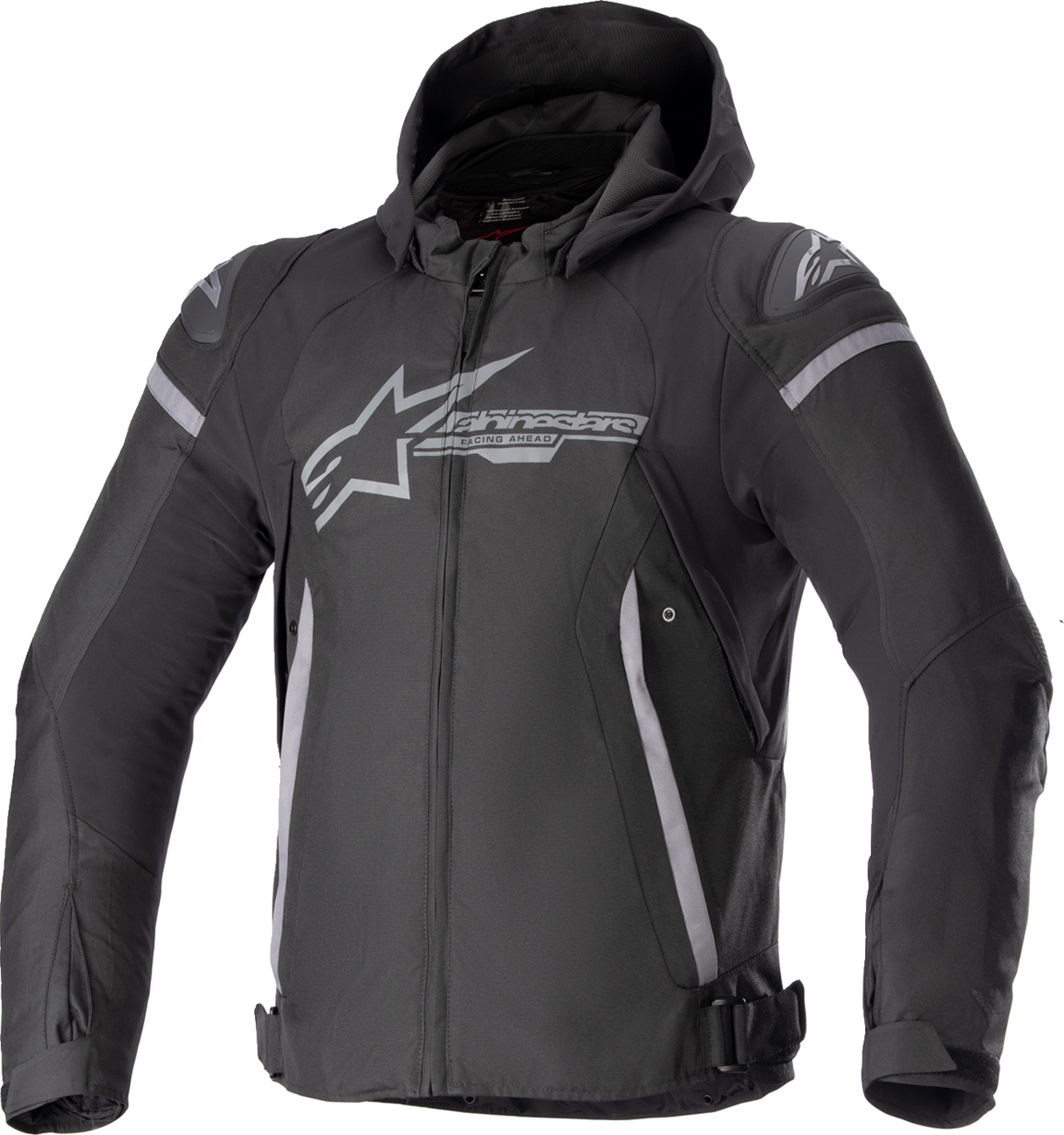 Black and gray Alpinstars Zaca waterproof jacket in XL size, featuring a sleek design and waterproof fabric for outdoor protection.