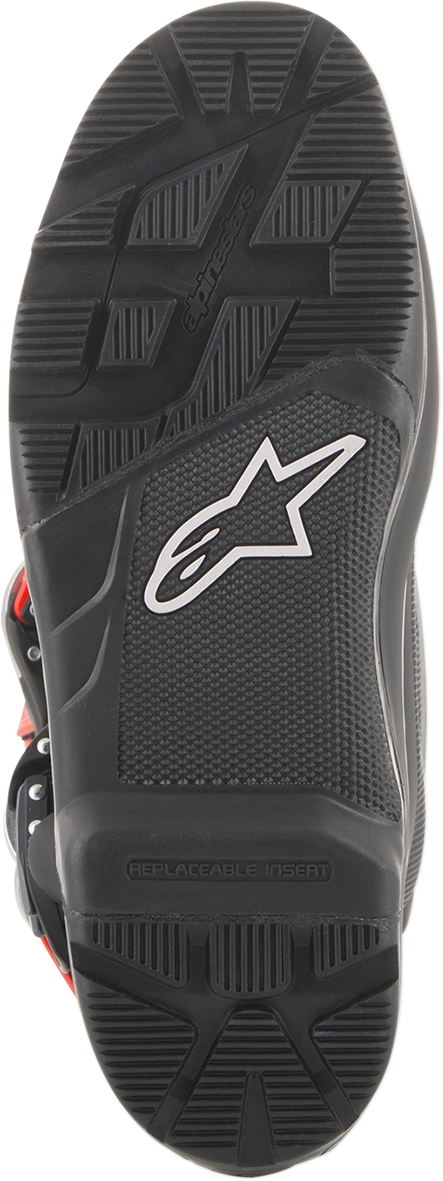 Alpinestars Tech 7 Enduro motorcycle boots in black and gray, US size 14, with rugged design and protective features