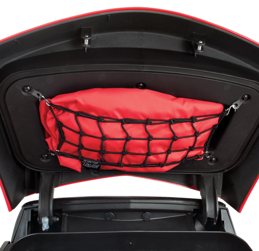 Bill's Exhausts Show Chrome Net Set for Trunk or Saddlebag, designed for motorcycle engine storage and organization.