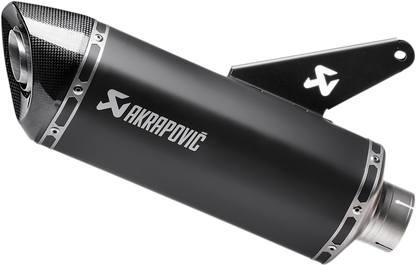 AKRAPOVIC Slip-On Line motorcycle muffler in titanium black with sleek design, compatible with various motorcycle models.
