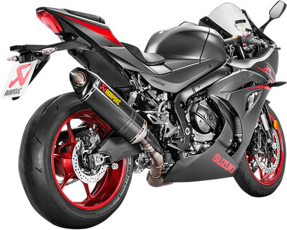 Akrapovic slip-on line muffler for Honda CRF1000L Africa Twin, carbon fiber finish, with sleek exhaust design.