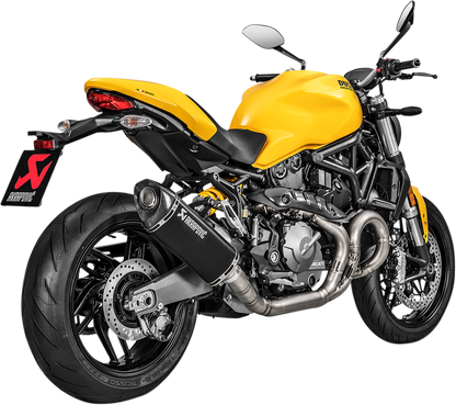 AKRAPOVIC titanium muffler for Ducati Monster 1200, model S-D12SO8-RTBL, showcasing the sleek, lightweight exhaust design.