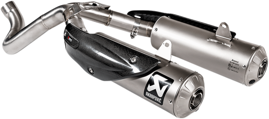 AKRAPOVIC stainless steel link pipe L-D11SO3 for slip-on line titanium exhausts, showing the sleek pipe with branding details.