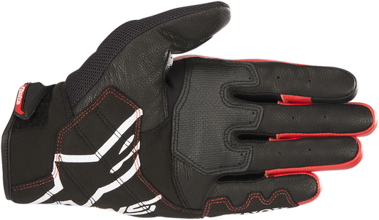 Alpinestars Honda SMX-2 Air Carbon V2 motorcycle gloves in black and red, medium size, with protective carbon knuckles and breathable design.