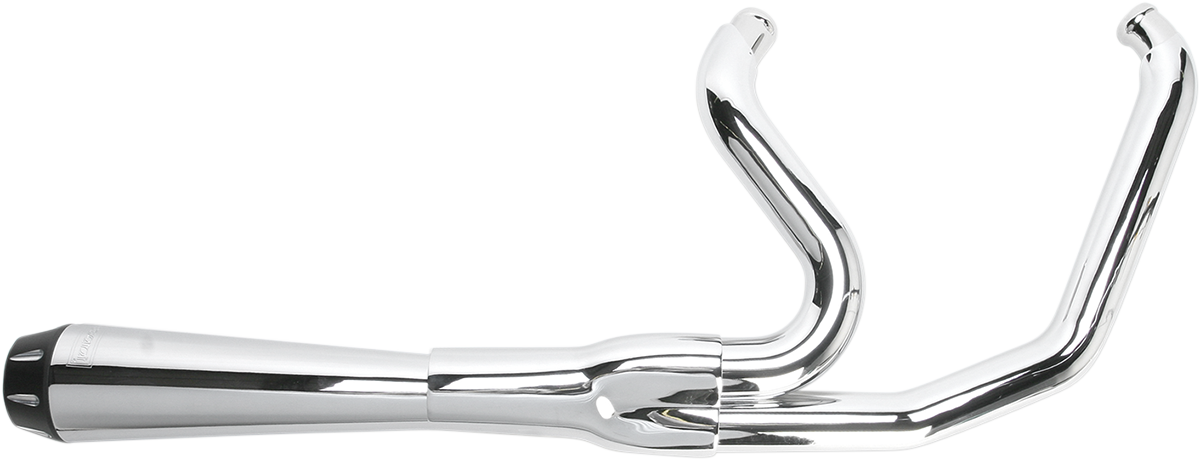 Chrome BASSANI XHAUST Road Rage 2:1 exhaust system for Harley-Davidson FXR motorcycle, showcasing polished metal pipes.