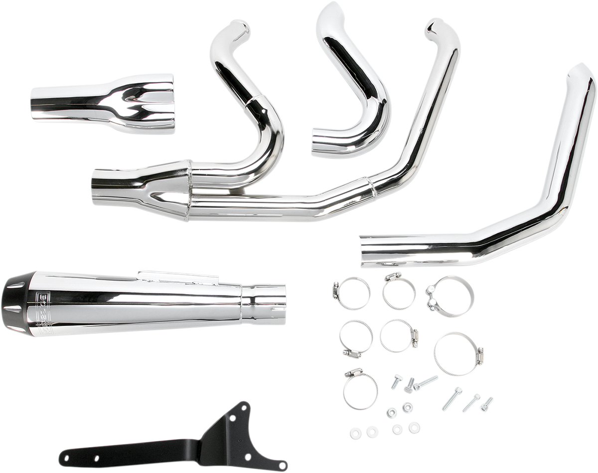 Chrome BASSANI XHAUST Road Rage 2:1 Harley-Davidson FXR exhaust system with polished finish and dual exhaust pipes.