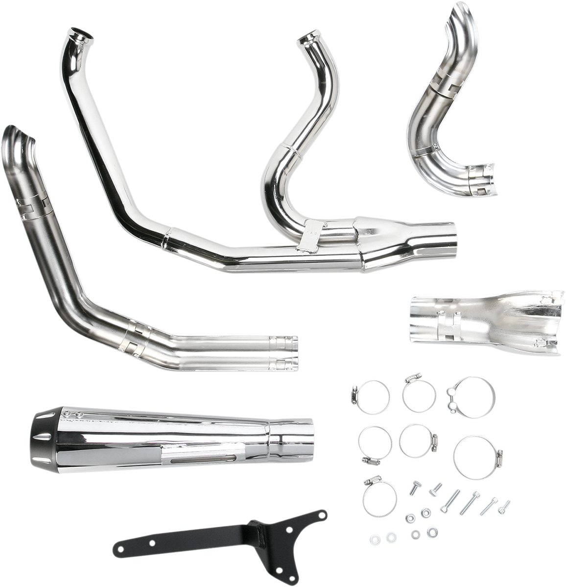 Chrome BASSANI XHAUST Road Rage 2:1 exhaust for Harley-Davidson FXR motorcycle, featuring polished metal and sleek design.