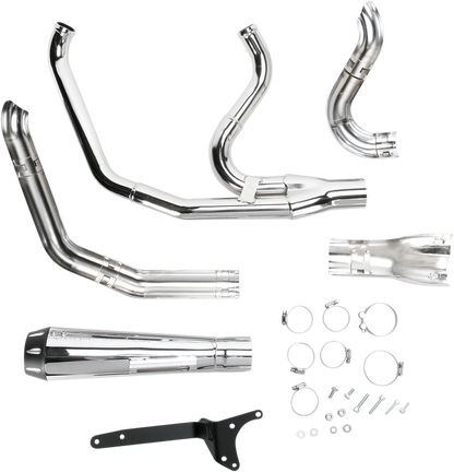 Chrome BASSANI XHAUST Road Rage 2:1 exhaust for Harley-Davidson FXR motorcycle, featuring polished metal and sleek design.