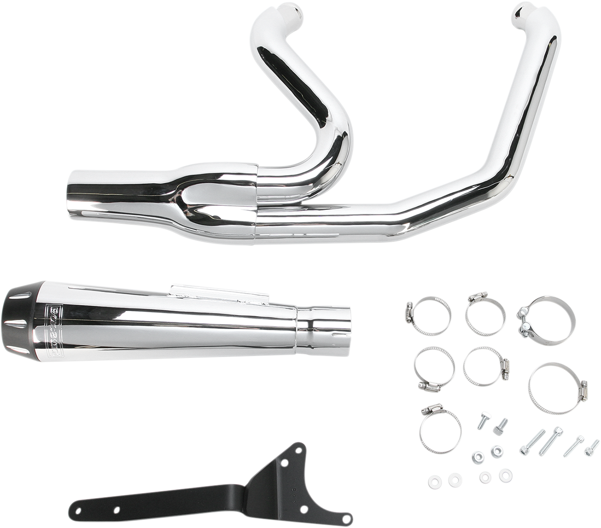 Chrome BASSANI XHAUST Road Rage 2:1 exhaust system for Harley-Davidson FXR motorcycle, featuring polished chrome finish.