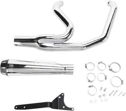 Chrome BASSANI XHAUST Road Rage 2:1 exhaust system for Harley-Davidson FXR motorcycle, featuring polished chrome finish.