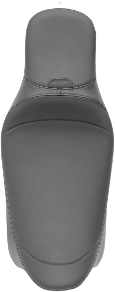Drag Specialties predator extended reach motorcycle seat with backrest receptacle for Harley FL 2008-2024, mild stitching.