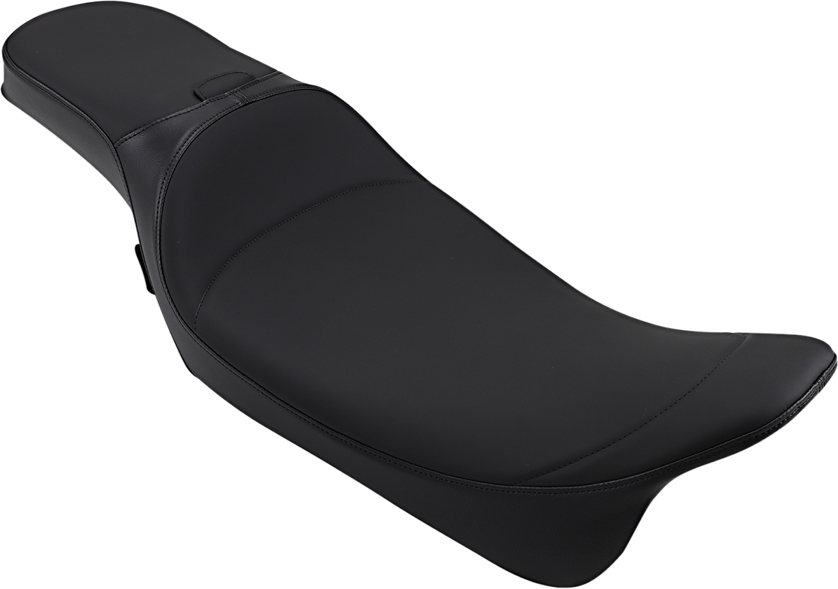 Extended Reach Predator Seat by Drag Specialties with backrest receptacle, designed for Harley FL models 2008-2024, mild stitched finish.