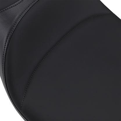 Drag Specialties Predator extended reach motorcycle seat with backrest receptacle for FL models 2008-2024, mild stitching.