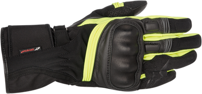 Alpinestars Valparaiso Drystar® gloves in black and yellow, small size, showing protective riding gear with textured palm and adjustable wrist.