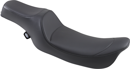Extended reach Predator seat for Harley FL 1997-2007 by Drag Specialties Seats, showing the comfortable black motorcycle seat.