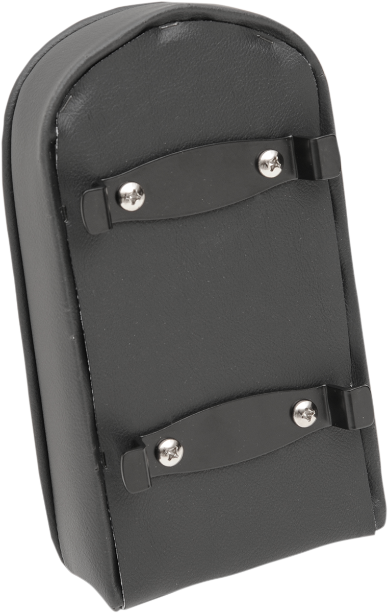 Black Drag Specialties Seats tall sissy bar pad with pillow and piping, designed for motorcycle rear seats.