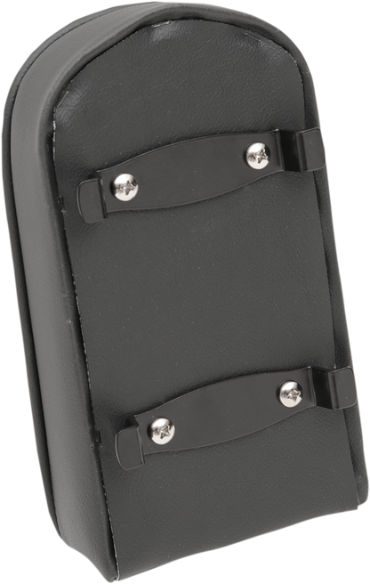 Black Drag Specialties Seats tall sissy bar pad with pillow and piping, designed for motorcycle rear seats.