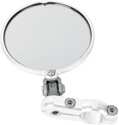 CRG Hindsight LS right side view mirror in silver, designed for motorcycle use, showing the mirror and mounting bracket.